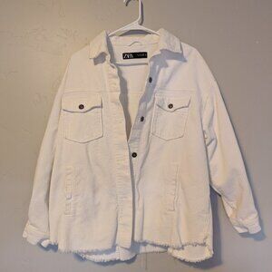 ZARA Cotton Corduroy Button Front Shirt Jacket Frayed Hem